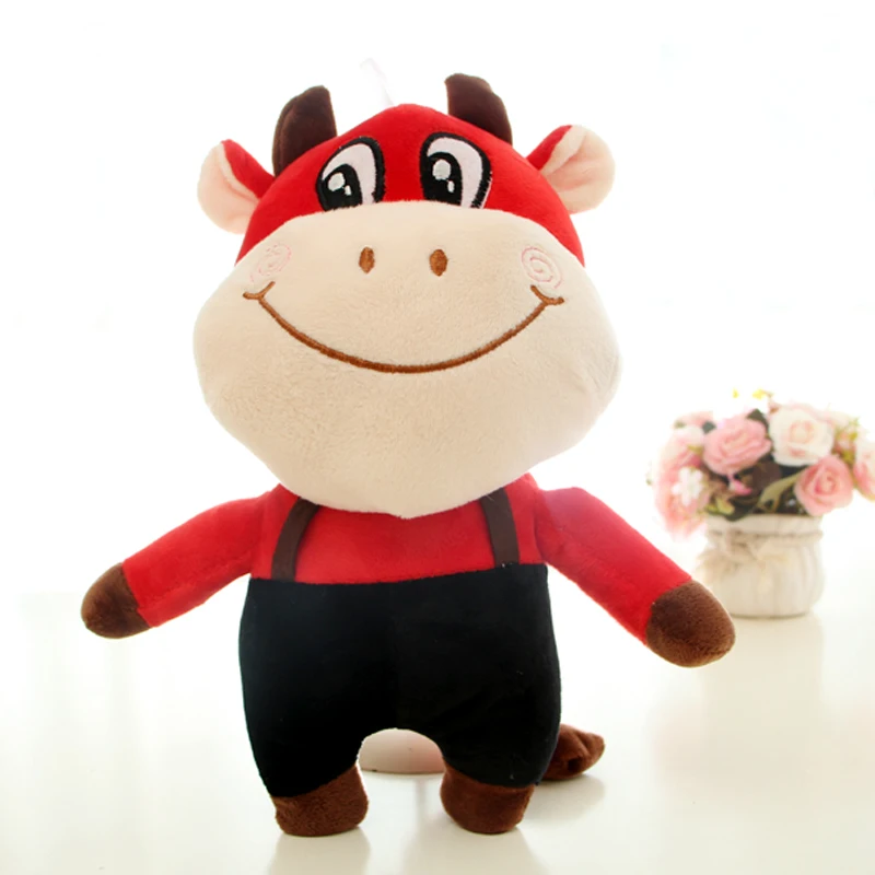 Factory Custom Soft Big Laughing Bull Stuffed Calf Toy Red and Blue Plush Cow Toy