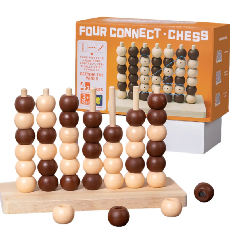 Permainan Catur Edukatif Connect Four dari Kayu, Permainan Kelasik Keluarga ‘Susun Empat’ (Line Up 4), Mainan Papan Kayu untuk Anak-Anak, Permainan ‘Empat dalam Satu Baris’ (Four in a Row)