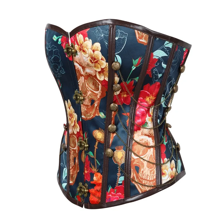 Colorful Corset Style Bodysuit Fashionable Printing Gathering Bustier Corset Classic Steampunk Gothic Brown Leather Corset