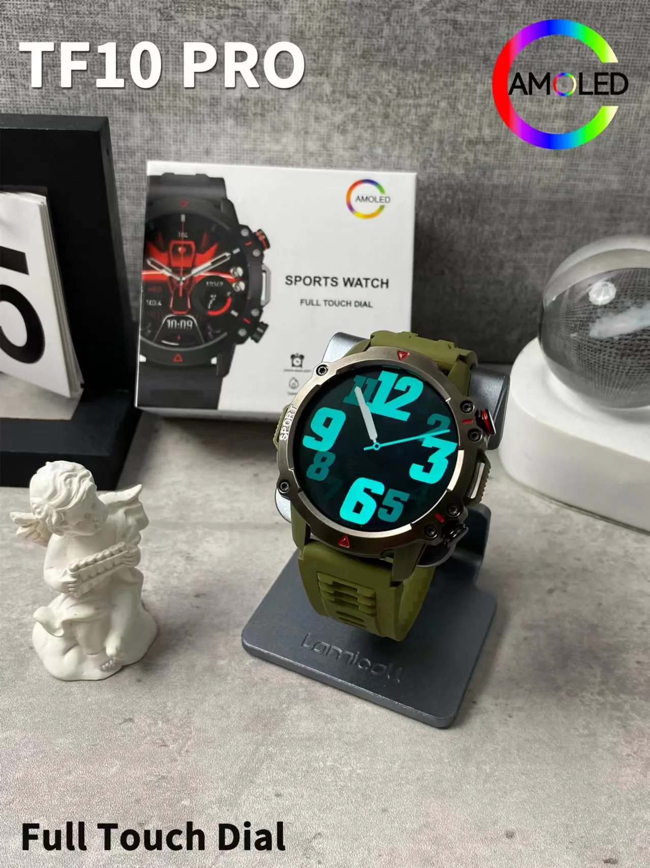 AMOLED TF10 Round Sports Smart Watches with Wireless Charging 220MAh Battery for Men and Women with Fitness Tracker IP67