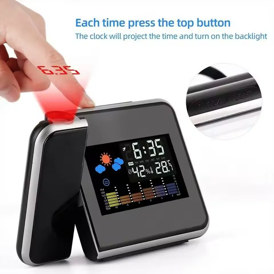 Multifunctional LCD Projection Color Screen Electronic Alarm Projection Weather Clock