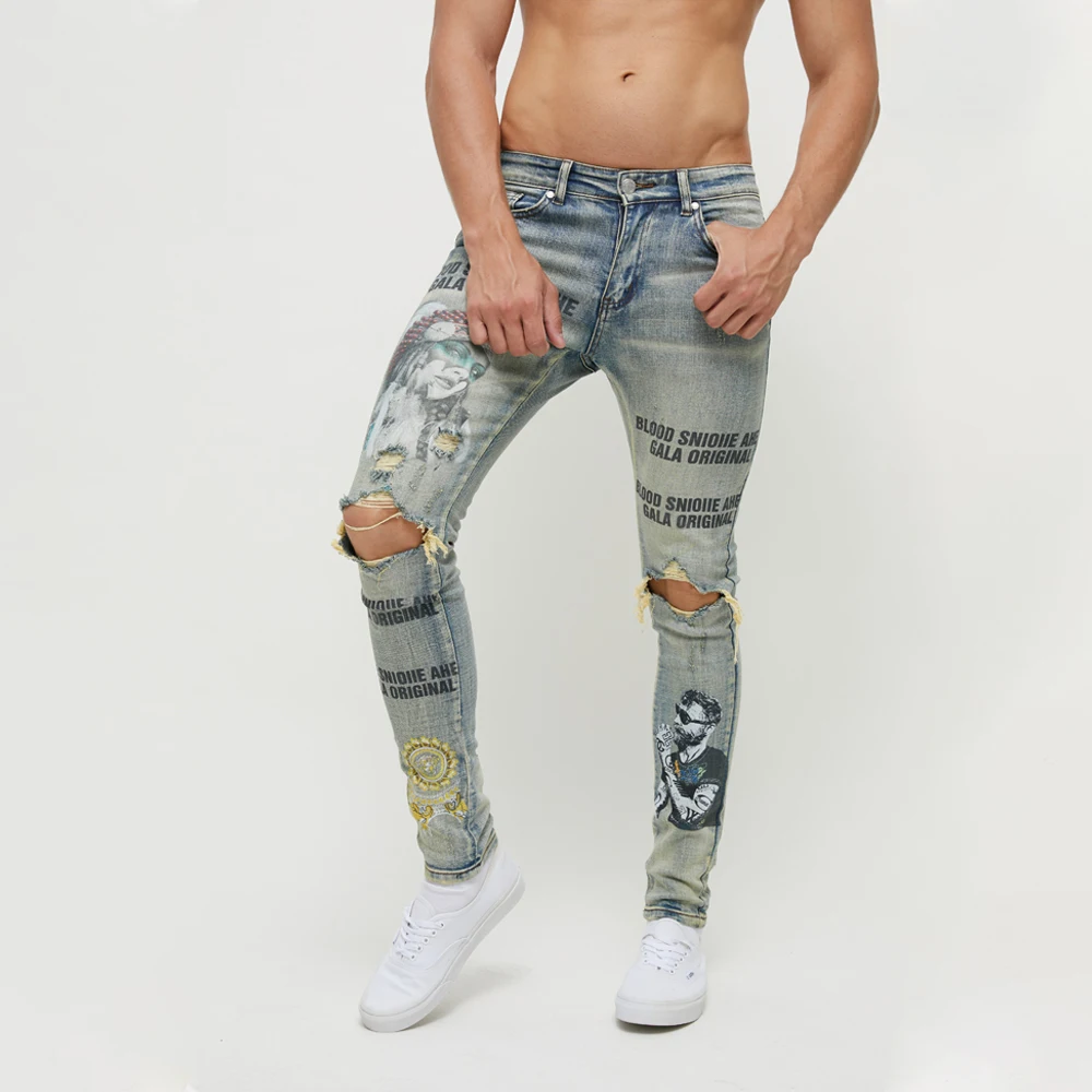 High Quality Ripped Slim Fit for Men Denim Jeans - China Replica