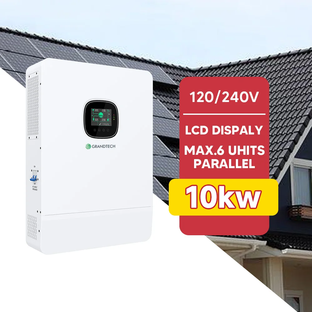 LCD 디스플레이 스마트 인버터 및 MPPT 충전 컨트롤러 포함, 3.6kW/5kW/8kW/10kW, 48VDC 순수 사인파 오프그리드 태양광 하이브리드 인버터