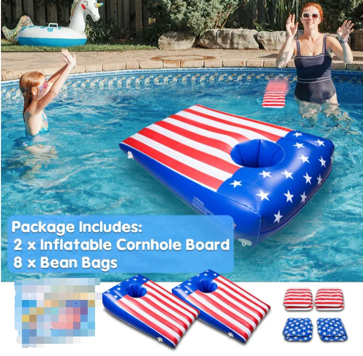Inflatable Floating Cornhole Toss Set Pool Games Corn-Toss Board & Floating Bean Bags for Pool Lawn,Bean Bags Toss Game for Kids Toddler Adult 2 Sets 