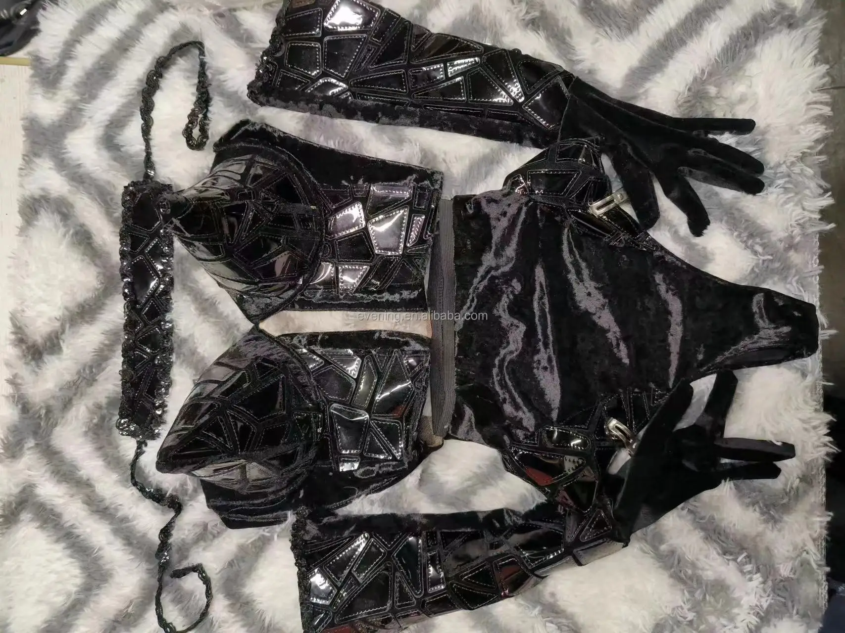 Sexy Pole Dance Performance Costume Stripper Outfit Exotic Dancewear Women Club Sequins Conical