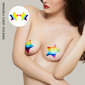 Rainbow Gradient Color Series Disposable Pasties Smooth Satin Fabric Breathable Sexy Women Self-adhesive Privacy Protection
