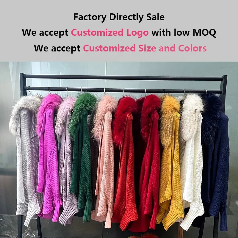 High Quality Luxury Cape Fur Poncho Genuine Raccoon Fur Collar