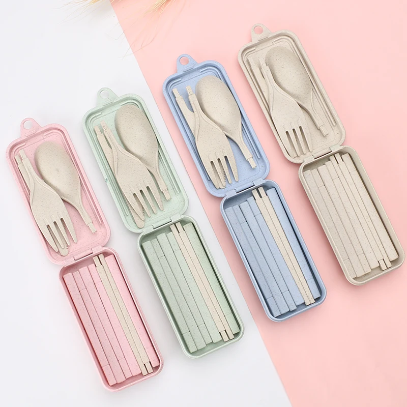 4 Sets Wheat Straw Cutlery,Portable Cutlery Spoon Knife Fork