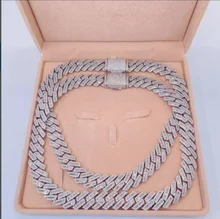 New Design Jewelry Silver 925 VVS Round and Baguette Moissanite Cuban Link Diamond Chain Hip Hop Necklace