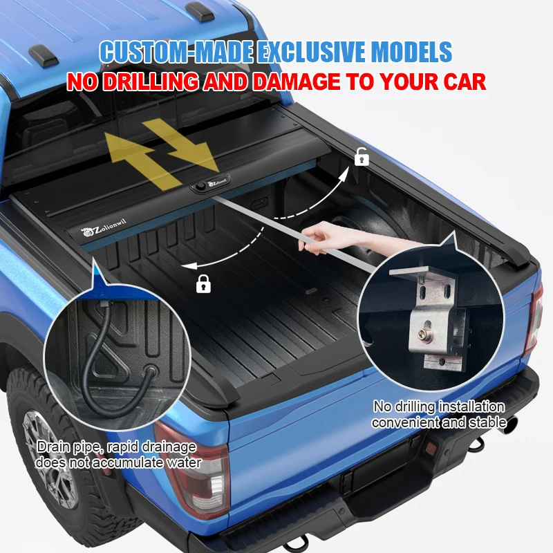 Zolionwil 4X4 Roller Shutter Bed Cover Roller Lid Manual Roll up Tonneau Cover for 2012-2021 Ford Ranger Xlt Double Cab