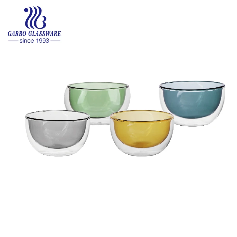 New Designed Solid Colored Borosilicate Double Wall Glass Bowl Dinner