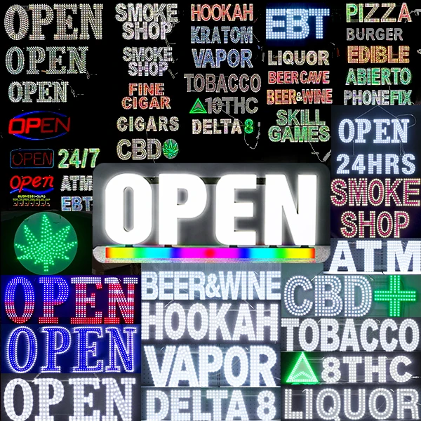 Led Open Sign Neon Light Two Modes Flashing Stead Business Letter Logo Shop Board Advertising Smart Open Closed Sign
