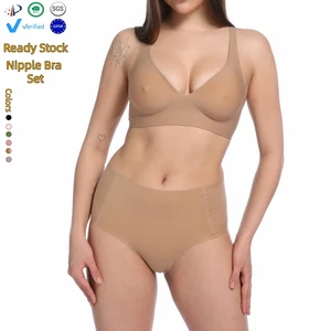 Customized Big Nipple Brassiere Padded Seamless Bra Nipple Bra Jelly Glue Plus-size Bras Seamless Bralette  BH Panties Set