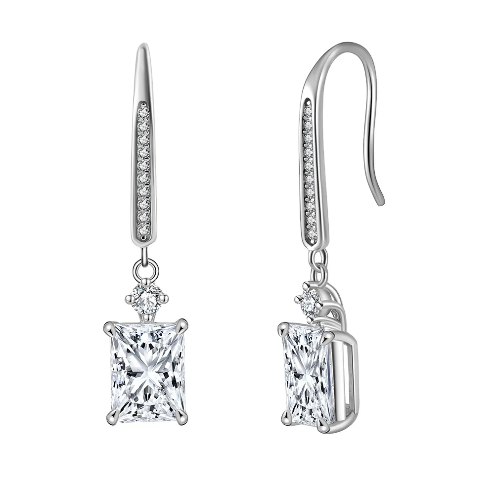 LZE18 White Gold Princess Diamond Dangle 4-Prong Basket Earrings