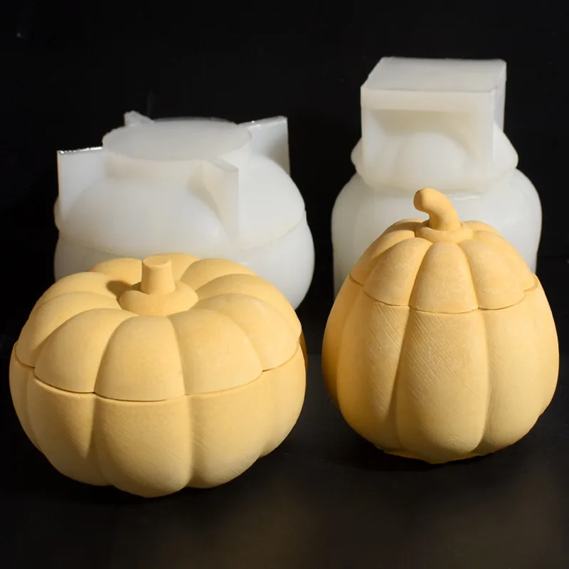 Halloween Pumpkin Silicone Mold Gypsum Ornament for Candle Cup & Storage Box Plant Shape Halloween Jar Mold supplier