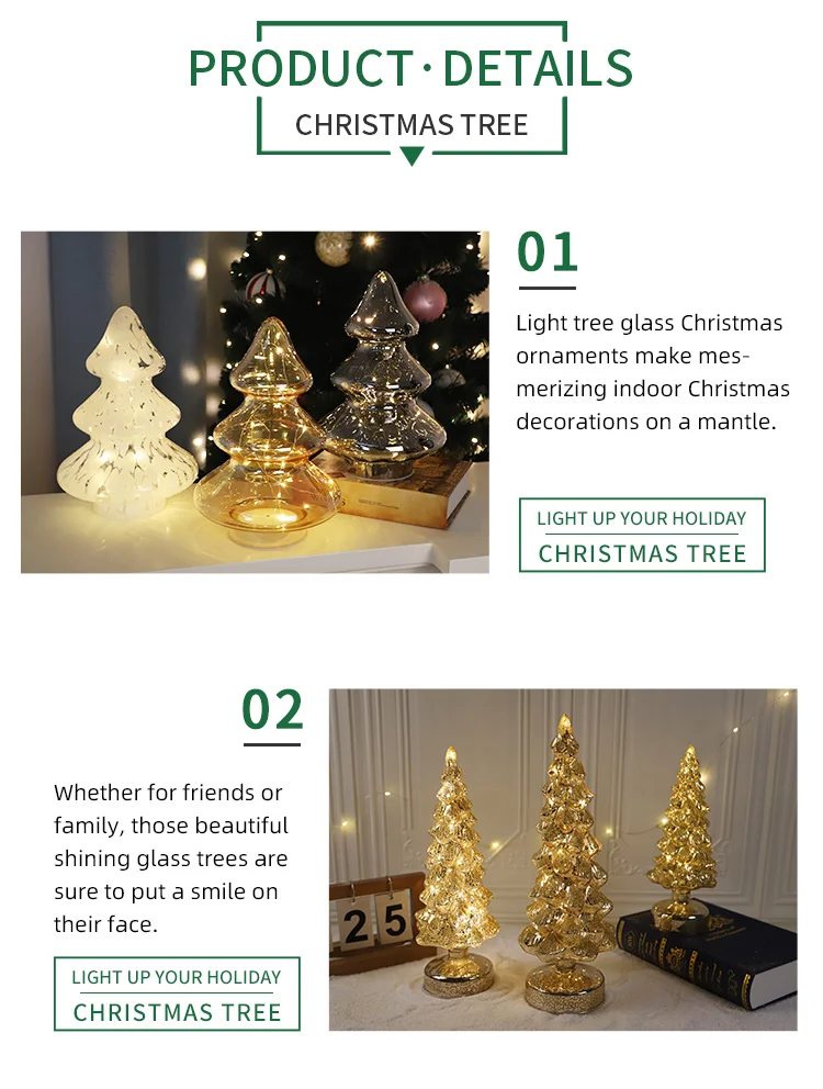 2PCS desk light-up mercury lighted blown glass Christmas tree tabletop display supplier