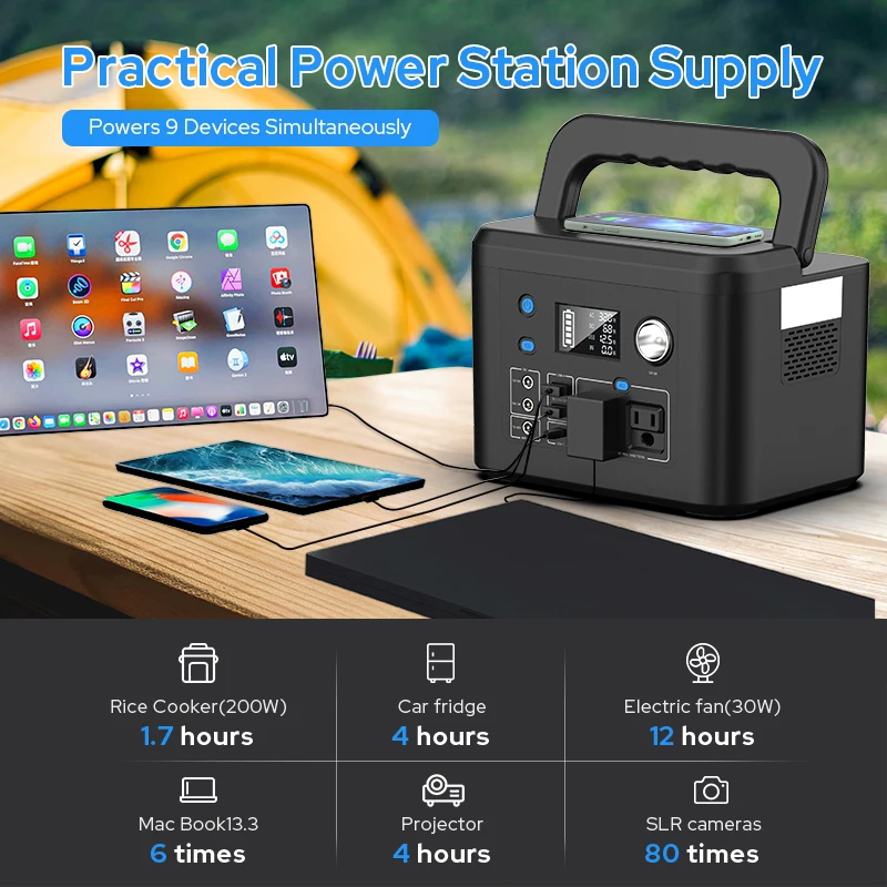 Portable Power Bank LED Lighting Wireless Charging AC Generator-300W/600W/1000W Solar Lithium Ion Flashlight