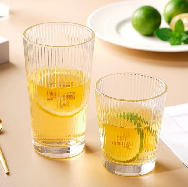 Glass Cups Glassware Vertical Grain Transparent Cocktail Glasses Set ...