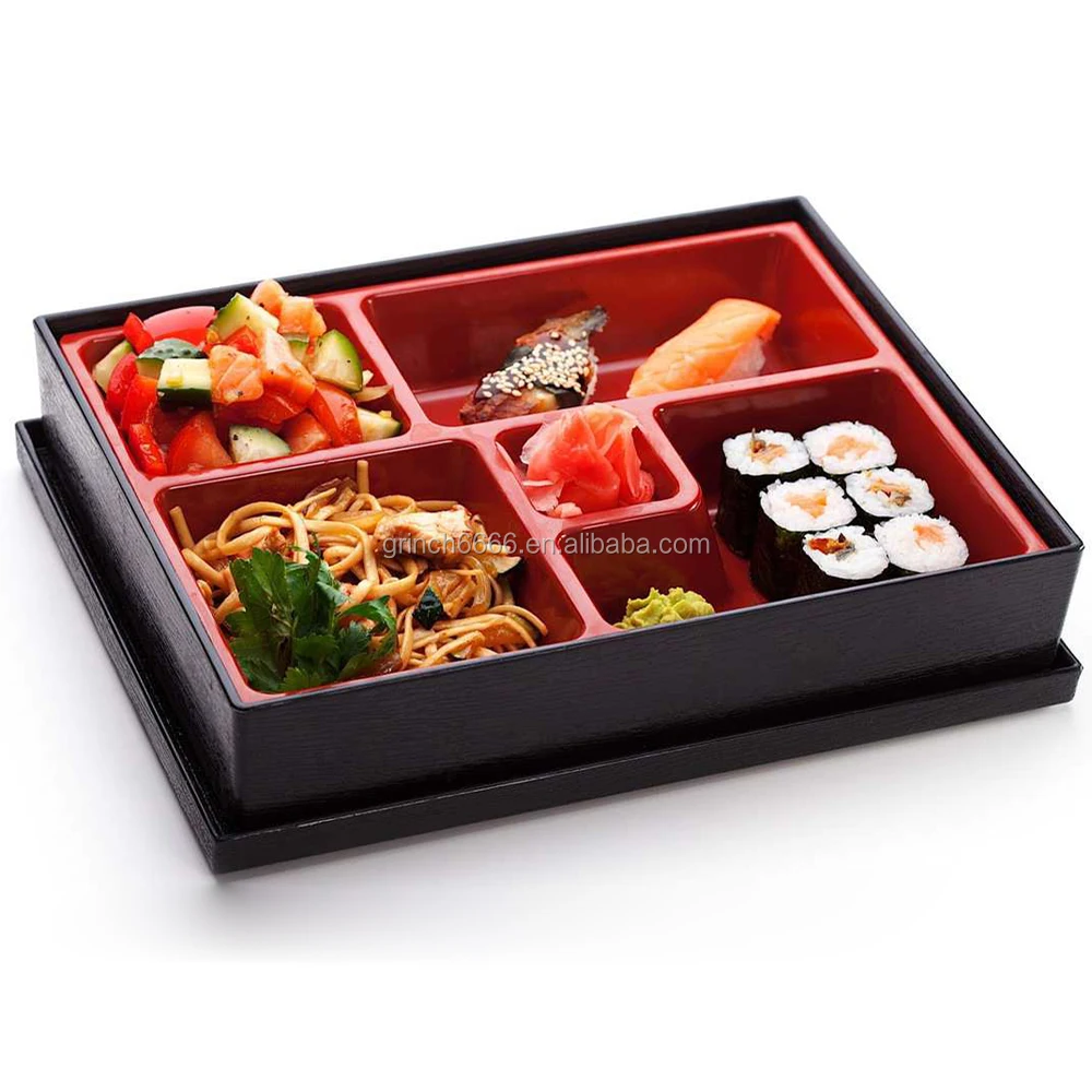 赤と黒の弁当箱 5個セット 赤と黒の日本伝統的プラスチック製5コンパートメント弁当箱