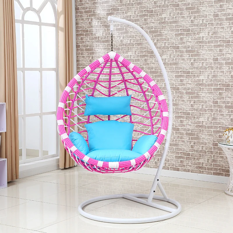 2024 Newest Egg Shaped Swing Chair Outdoor Indoor Hanging Egg Swing Chairs  with Stand Rattan Pink Hanging Egg Chair