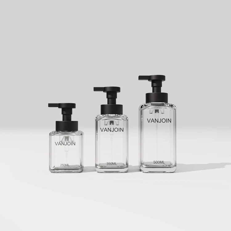 250ml 350ml 500ml Round Cylinder Glass Bottle Foaming Pump Wide Mouth for Cleaner Filling 2-pack 4-pack Gift Set Soap Dispenser