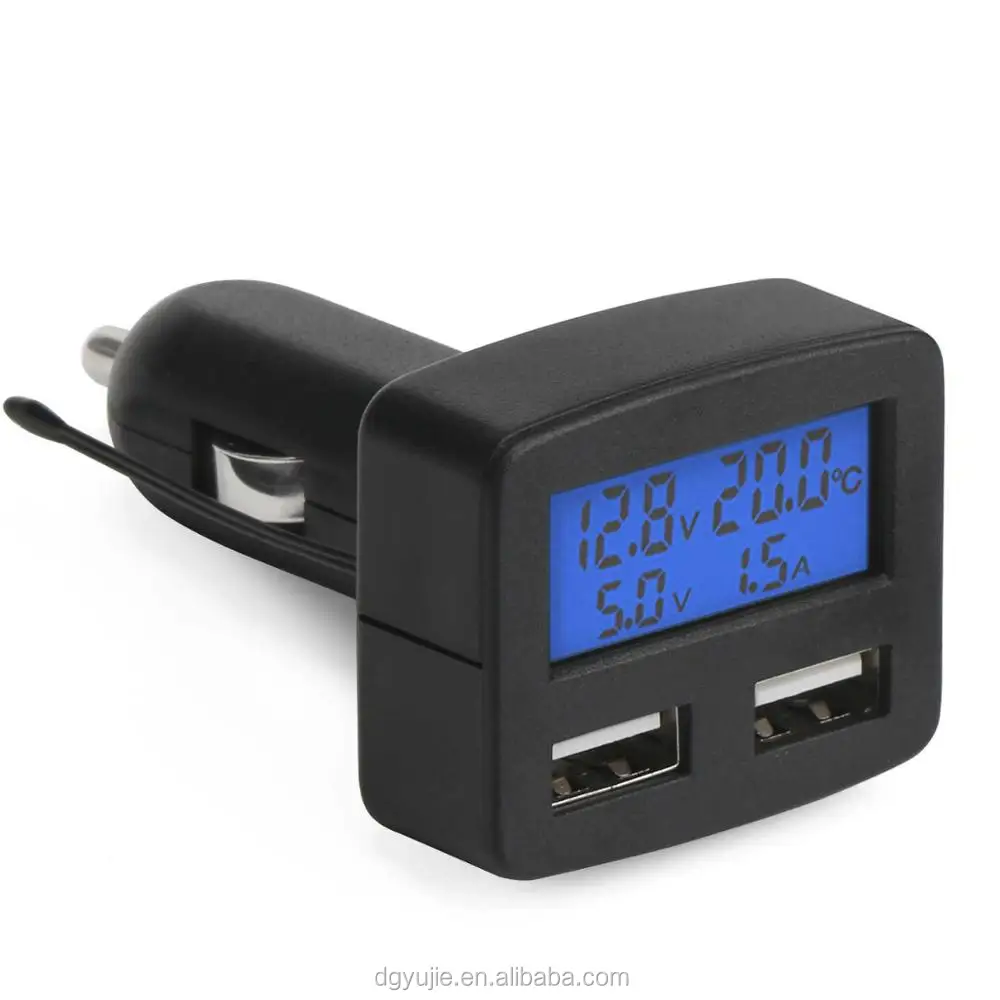 Caricabatterie Auto 5 USB Con Voltmetro &ndash; Accendisigari 12/24V, Ricarica Rapida &ndash; Nero Alluminio