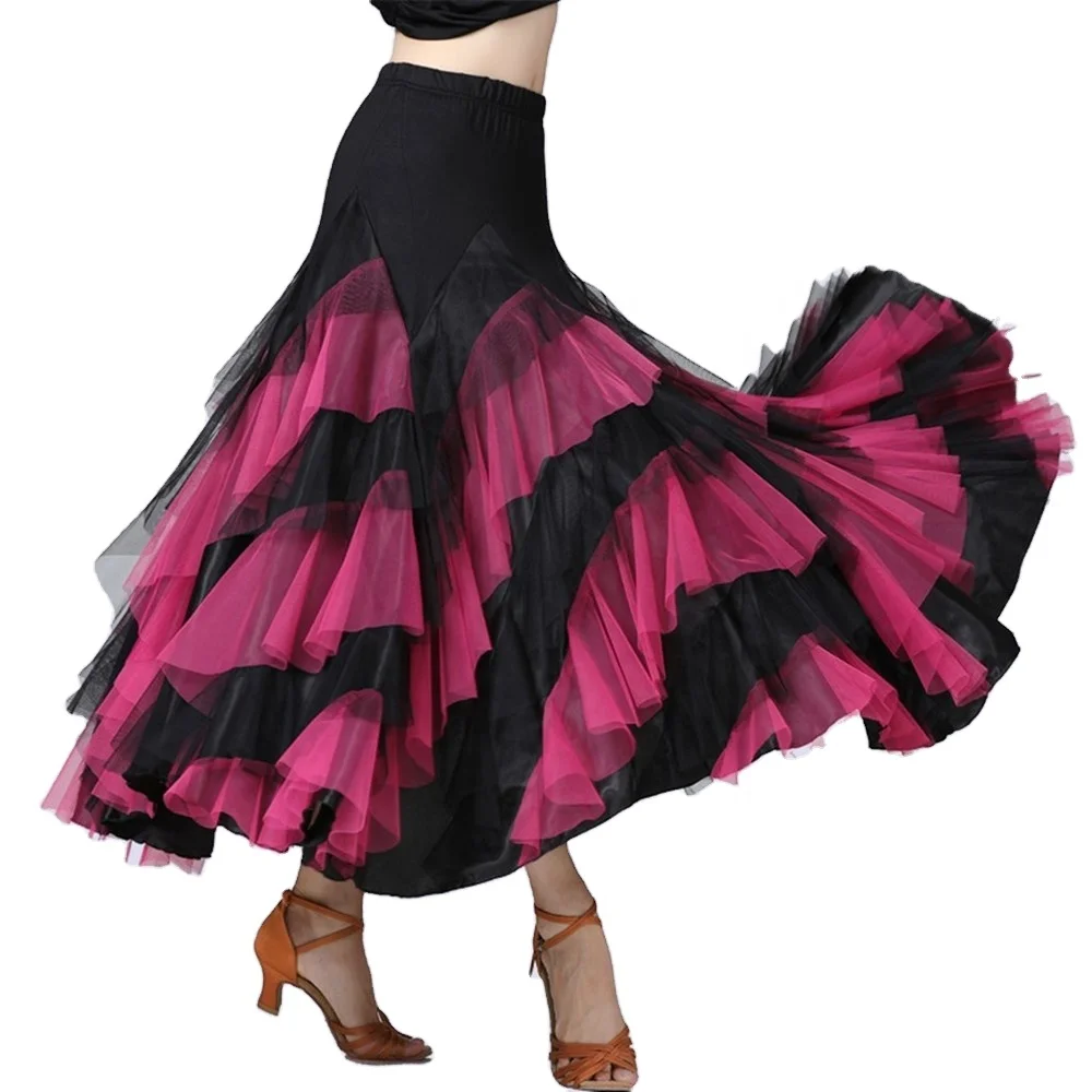Women Flamenco Sleeveless Handmade Waltz Full Skirt Modern Social Dance Long Dress