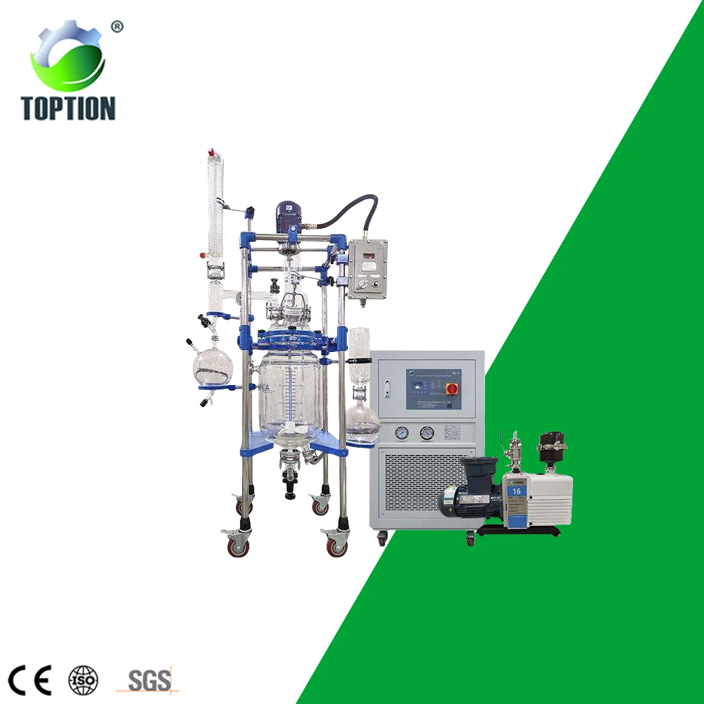 TOPTION Jacketed Glass Reactor 10l Borosilicate Lab Glass Bioreactor Price