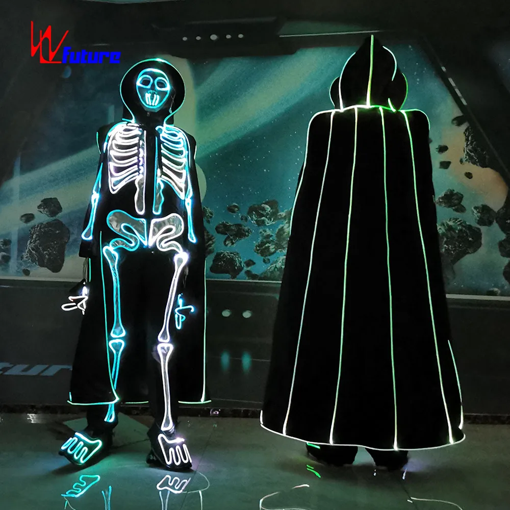 AOLIUP Costume Squelette Lumineux Enfant – Phosphorescent, Combinaison + Masque + Gants + Couvre-chaussures, 5 Tailles, Pour Halloween Et Carnaval