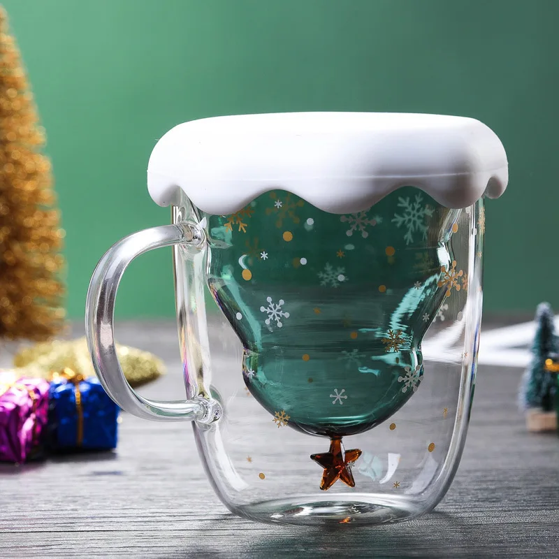 Tasse Double Paroi Noël 300 Ml – Mug Verre Arbre De Noël Isotherme Pour Boissons Chaudes