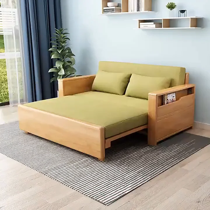 Foldable Solid Wood Sofa Bed Living Room Multifunctional Dual-purpose ...