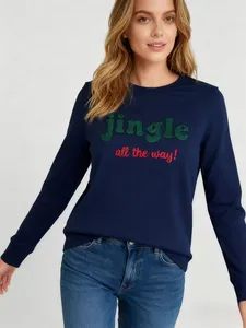 Women's Crewneck Sweatshirt-Breathable Anti-Shrink Casual Letter Pattern Embossed Pullover for Spring Autumn Daily Wear