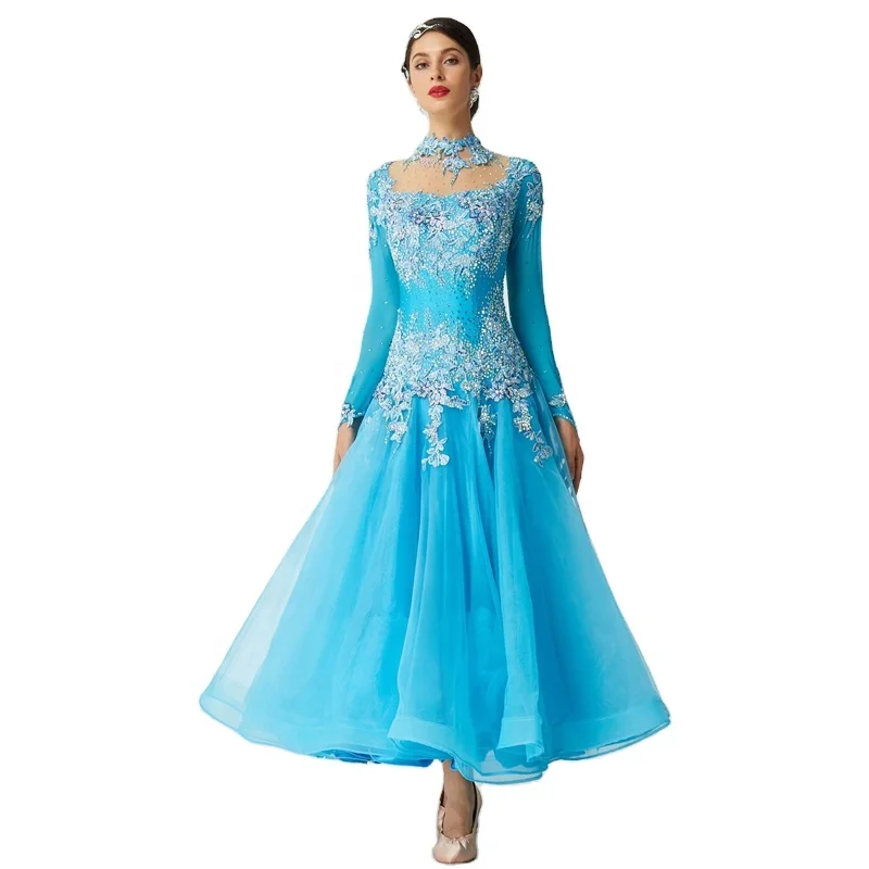 B-2081 Competition Sky Blue American Sexy Ballroom Dance Dress High Quality Standard Lyrical Dance Costume Dress for Sale B-2081 Competition Sky Blue American Sexy Ballroom Dance Dress High Quality Standard Lyrical Dance Costume Dress for Sale
