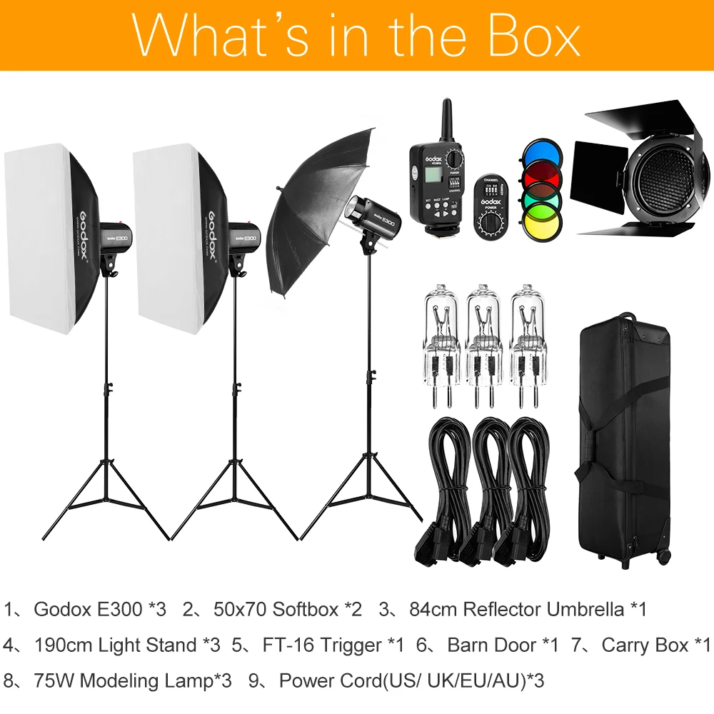 でコンパク Inlighttech Godox Strobe Studioフラッシュライトキット900w写真照明ストロボ、納屋のドア、ライト