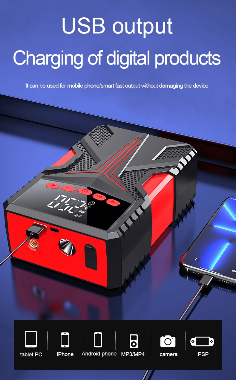 Jump Starter Air Compressor 800a Power Bank Portable Battery For Car
