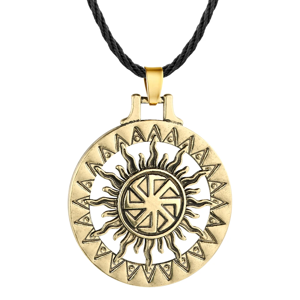 Vintage Viking Slavic Kolovrat Sun Wheel Solar Symbol Pendant Talisman Necklace 