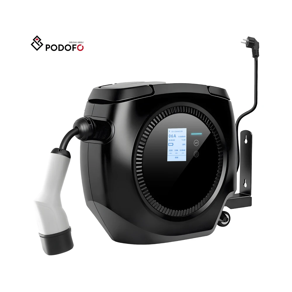Podofo Retractable EV Charger Portable EV Charging Station NACS Plug Type 2 16A 3.7KW Smart Compact Home Charging Station OEM X3036EUBK