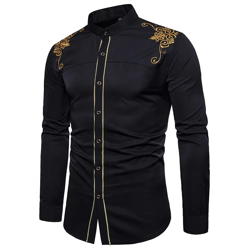 Luxury White Mexican Embroidered Dress Shirts for Men - Long Sleeve Slim  Fit Button Down Collar, Casual Elegance