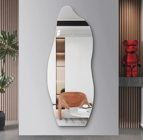 Smart LED Backlit Frameless Glass Irregular Shape Mirror for Interior Bedroom Dressing & Living Room Wall Hanging Decoration