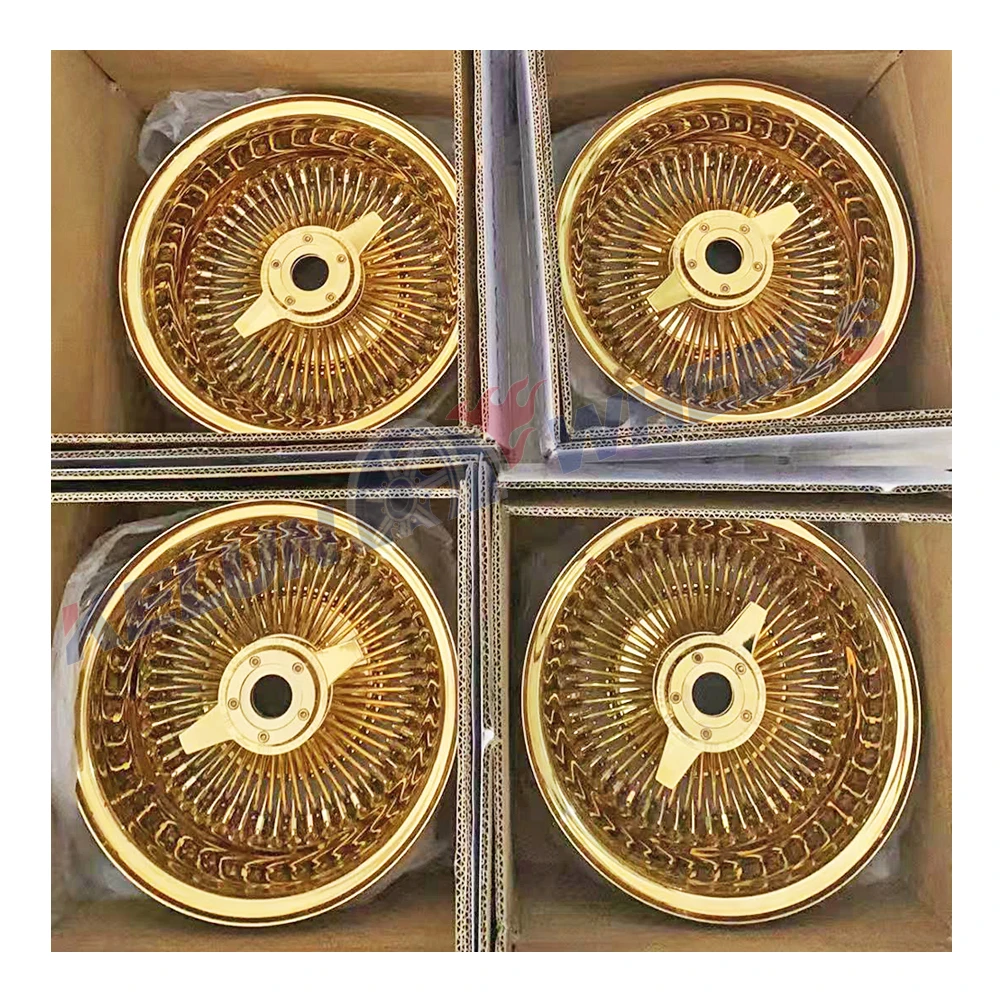 New 13 Inch Zenith Chrome Wheel Rims - Gold Wire Wheels for