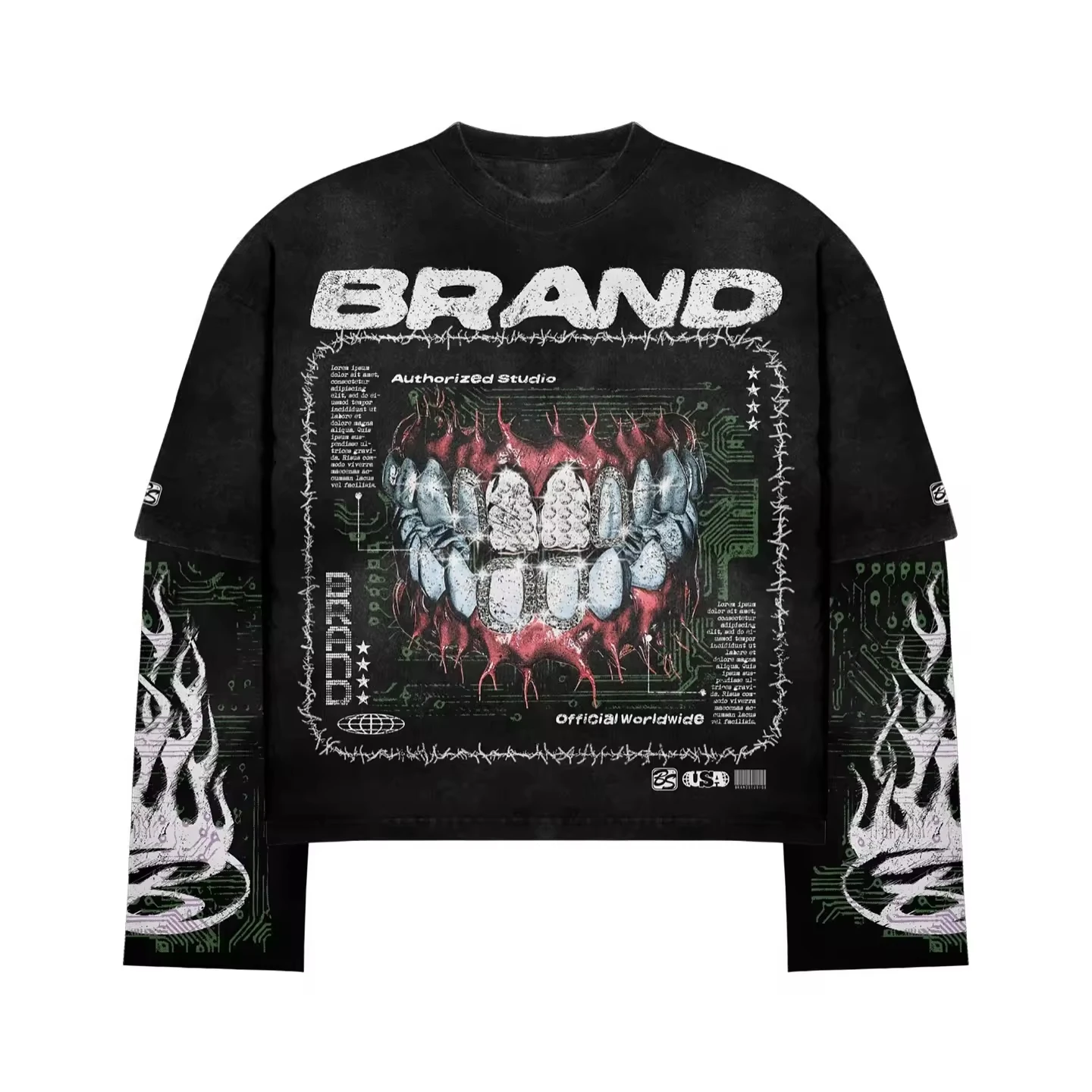SALATI Custom Graphic Long Sleeve T Shirt Men Cotton Streetwear Oversized Boxy Cropped Double Layer Long Sleeve T-shirt