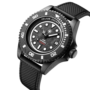 Custom Made Damascus Steel  Watch Diving Watch Automatic Wrist Watch With Damascus Insert Helium Escape