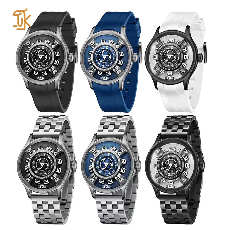Expensive Unique Design Wandering Hour Mechanical Watch Luxury Brand Custom Logo Steel Luminous Domed Glass Wrist Watch Supplier