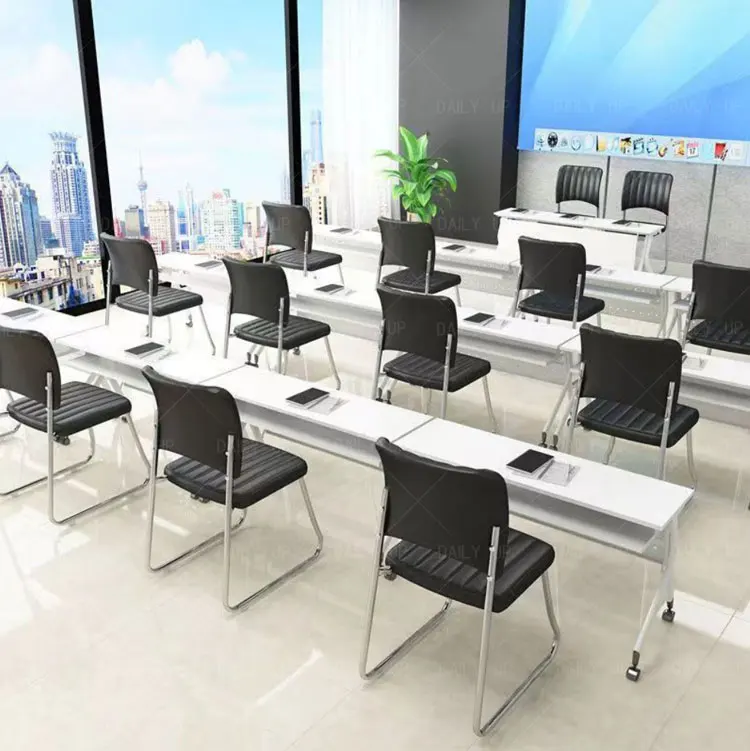 Stackable Faux Leather Office Chair With Thick Cushion Ergonomic Backrest Upholstered Computer Chair For Meeting Conference