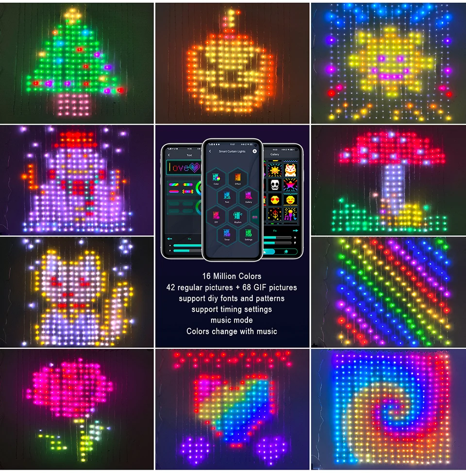 App Remote Control Smart Led Curtain Lights Rgb Ip65 Outdoor 400 Pixels
