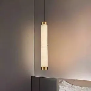 Luxury Spanish Marble Adjustable Height Pendant Lamp with Dimmable LED for Bedroom Restaurant Bar Entrance & Porch