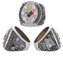 Custom NFL 2008 Pittsburgh Steelers Championship Ring Euro-American Eco-friendly Alloy Diamond Ring for Men Custom Wooden Box