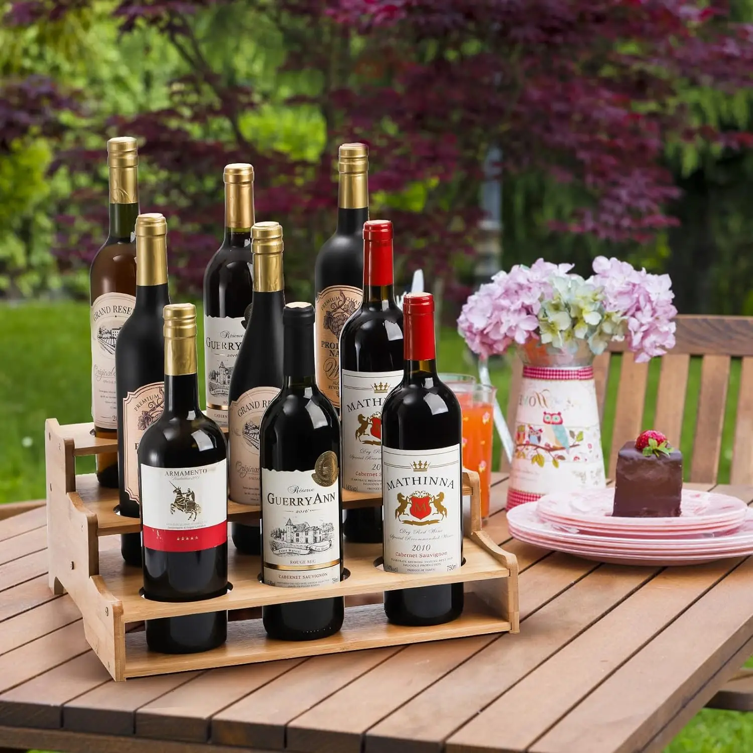 product 3 tier bamboo spice  wine rack countertop freestanding kitchen organizer eco friendly multifunctional step storage shelf-3