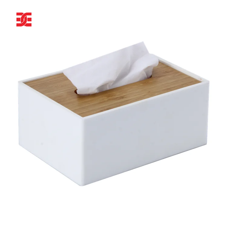 Japanese Style White /Nature Plastic Material Tissue Box /Acrylic Paper Napkins Box With Wood Cover For Hotel Restaurant
