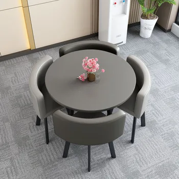 Witte ronde eettafel met MDF-blad in marmerlook en metalen frame - voor